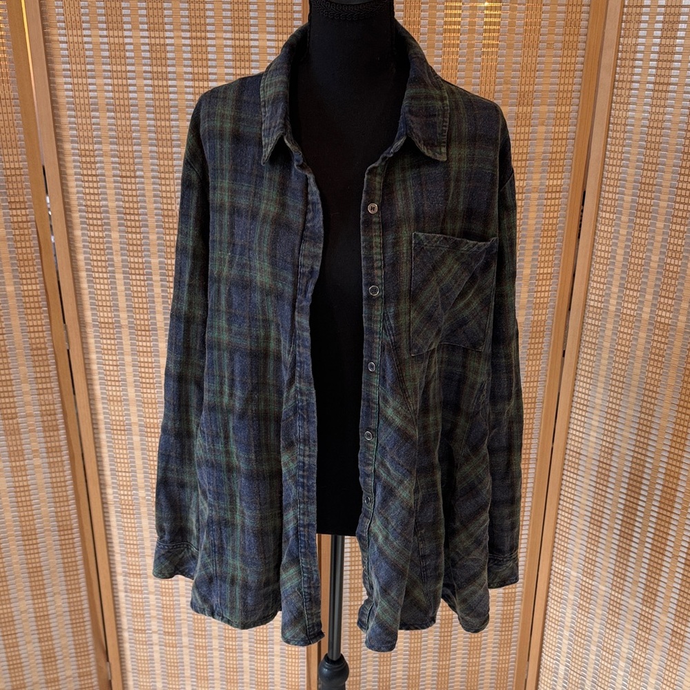 Three Bird Nest Women's Plaid Button Down Shirt - Blue and Green